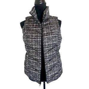 NWOT LANDS END QUILTED PUFFER ZIP UP VEST PATTERNED BLACK AND WHITE WOMENS XS